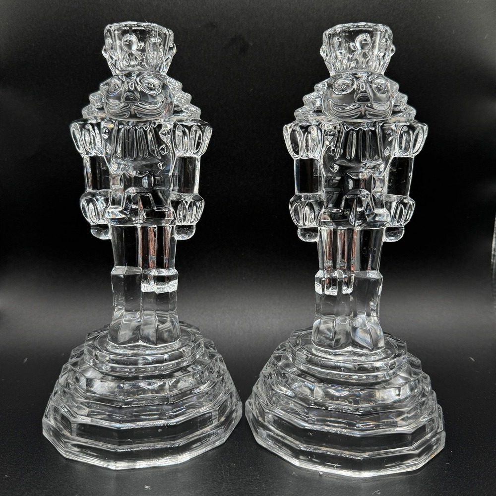 Vintage Crystal Nutcracker Princess House Candlestick Holders 2 Heavy Holiday - Picture 3 of 9